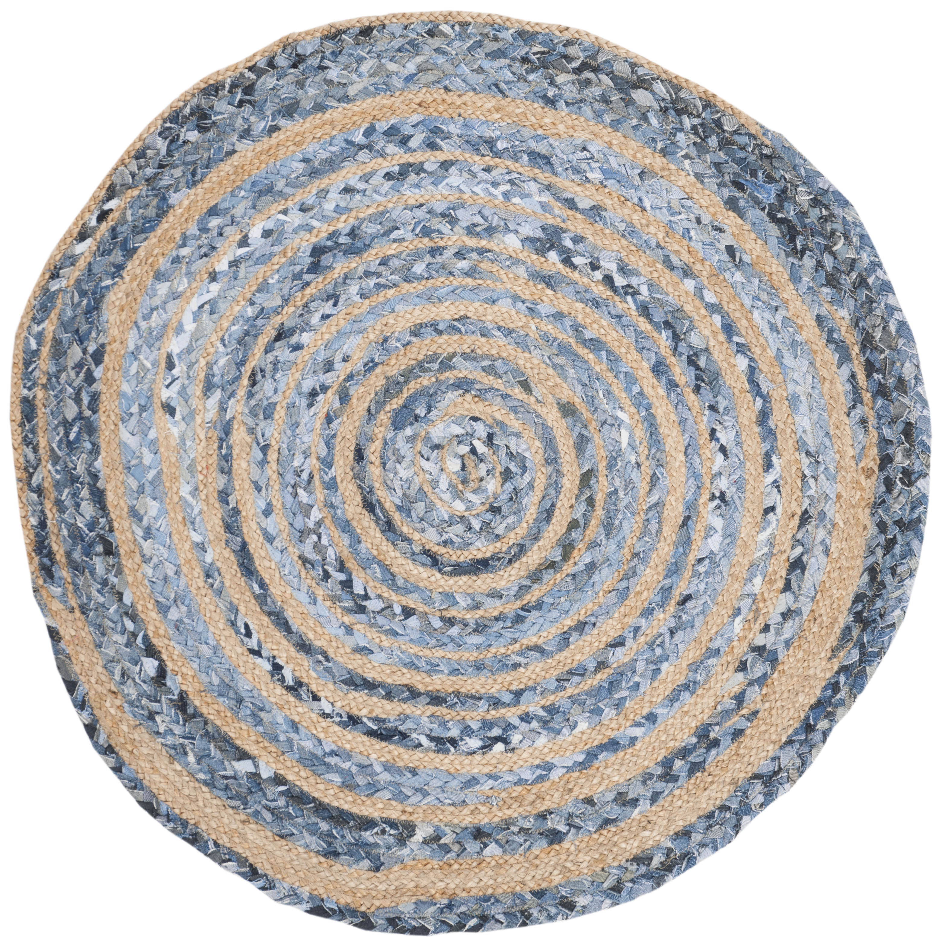 SAFAVIEH Cape Cod Corrine Braided Area Rug, 3' x 3' Round, Blue/Natural